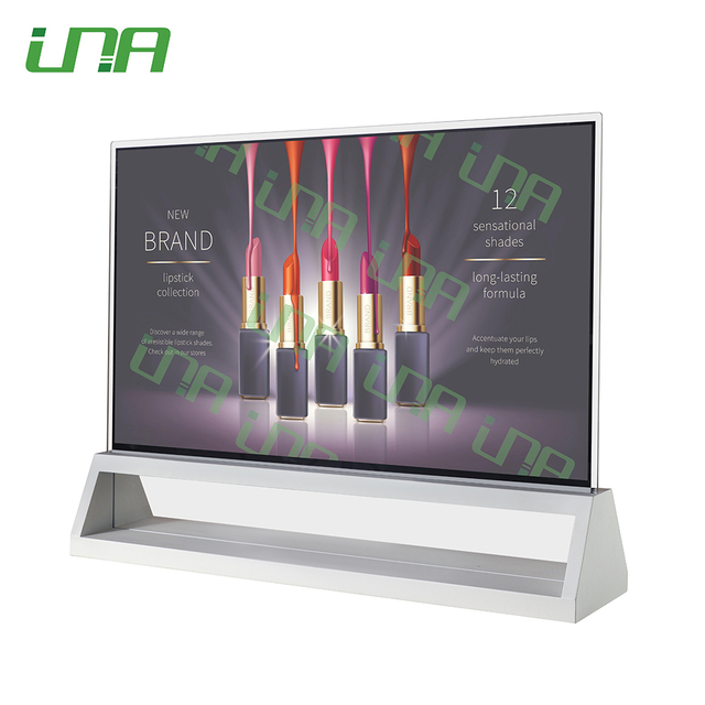 Pantalla de tótem digital LCD de marco delgado de vidrio de escritorio para interiores