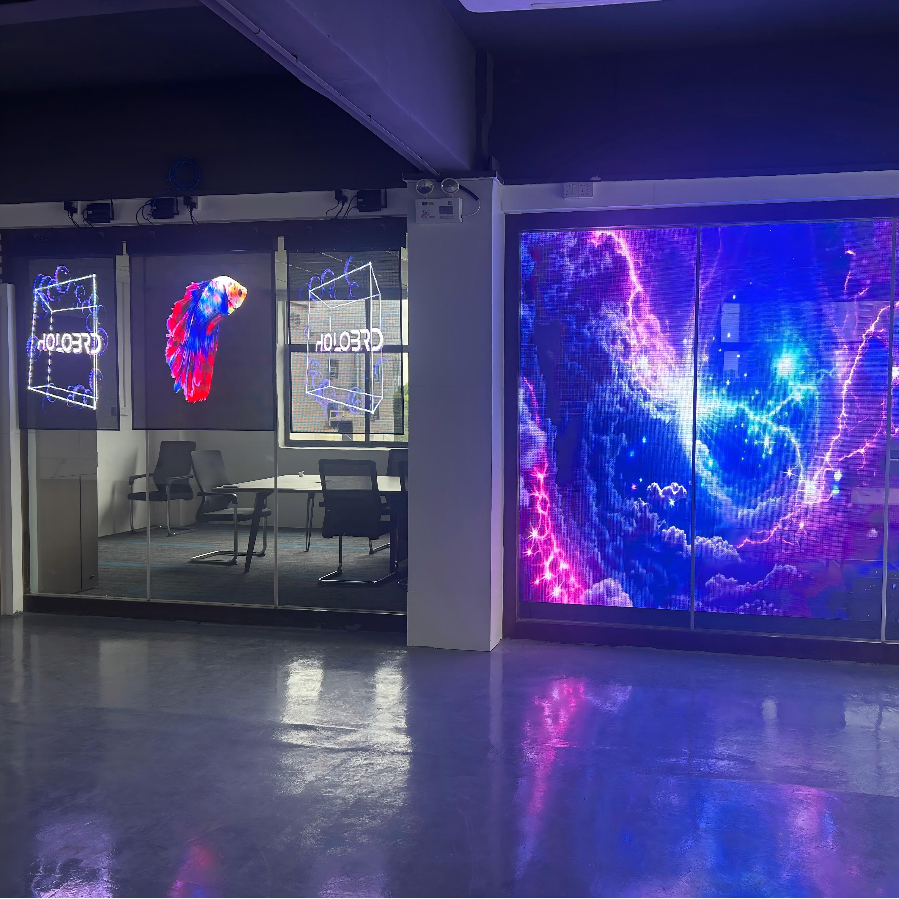 Pantalla olográfica digital del cartel video transparente de cristal del LED