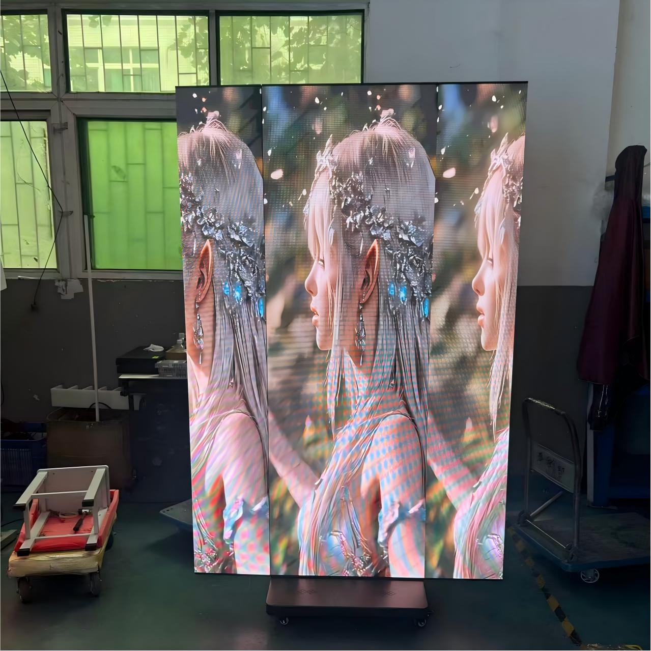  Publicidad Pantalla de vídeo con póster digital LED plegable triple de izquierda a derecha